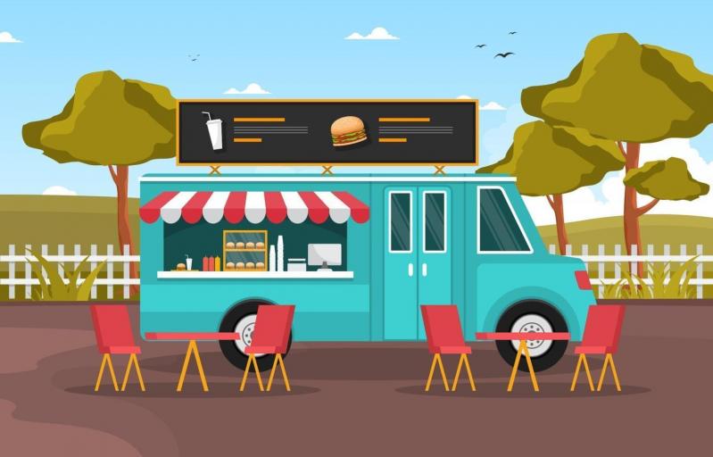 2042075 food truck vente hamburgers dans le parc vectoriel